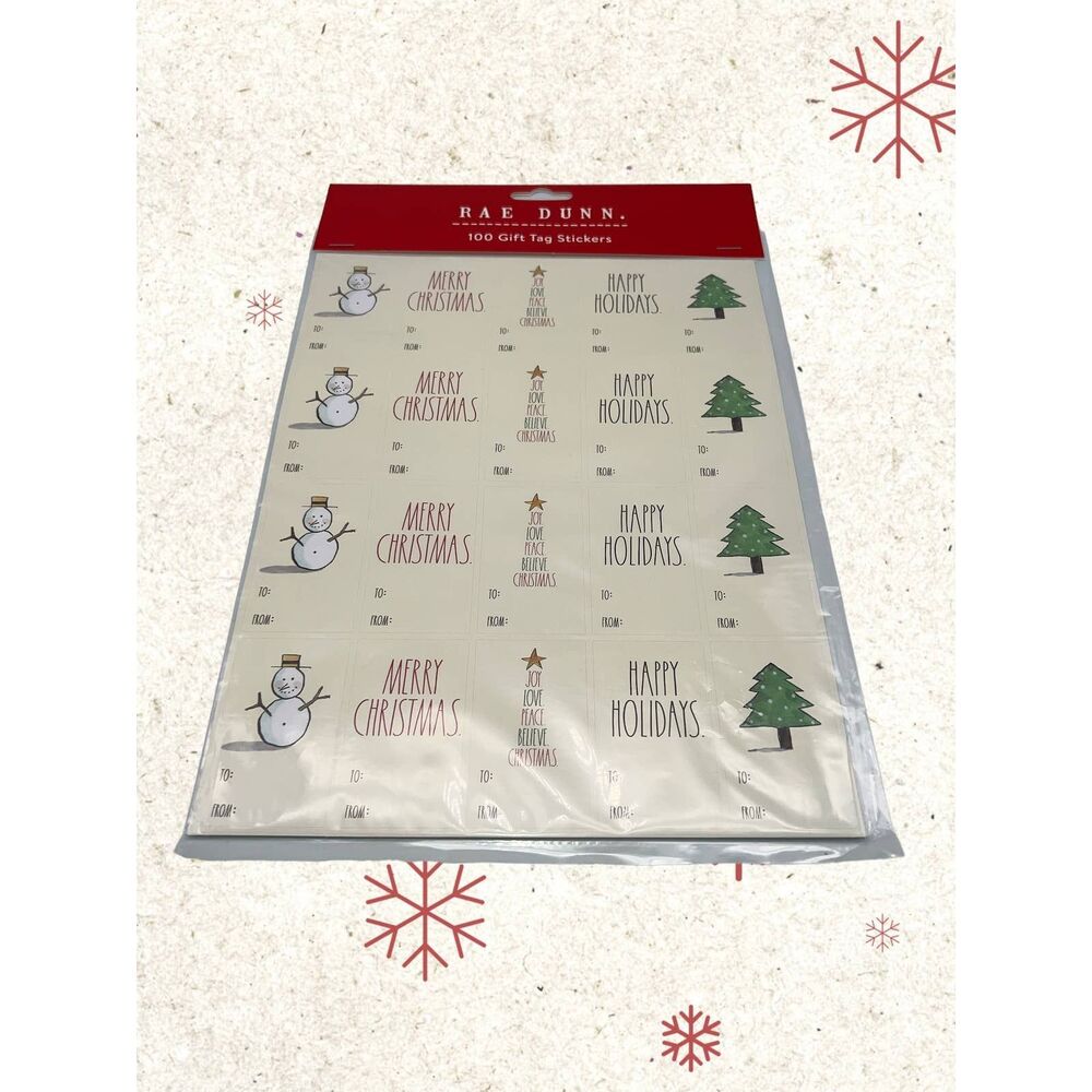 Rae Dunn Christmas Tag Stickers 100 Count